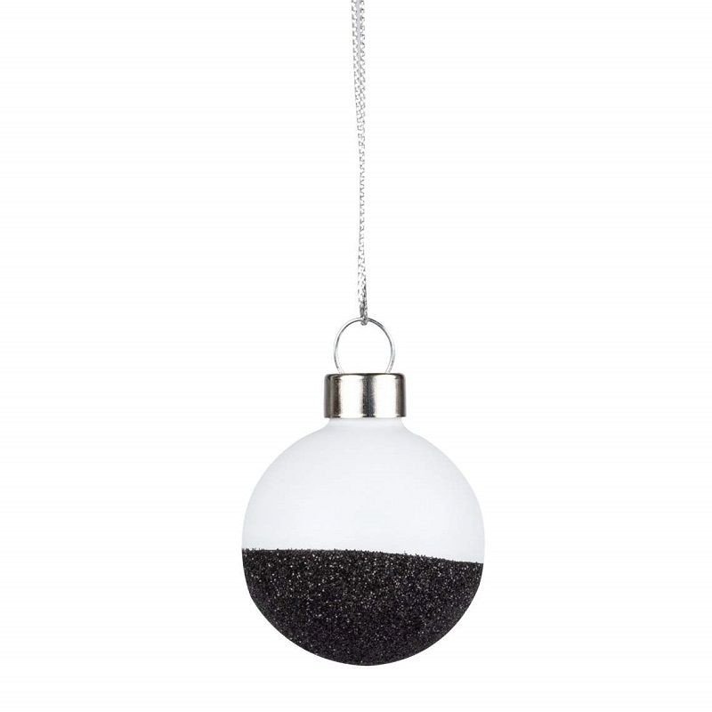 RÄDER décoration Noël set 4 boules en verre blanc et noir paillettes