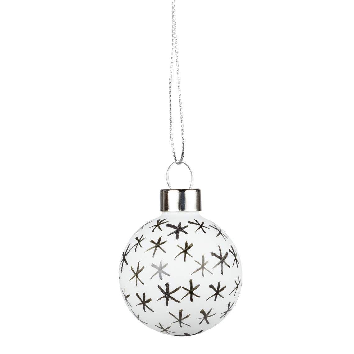 RÄDER décoration Noël set 4 boules en verre blanc et noir paillettes