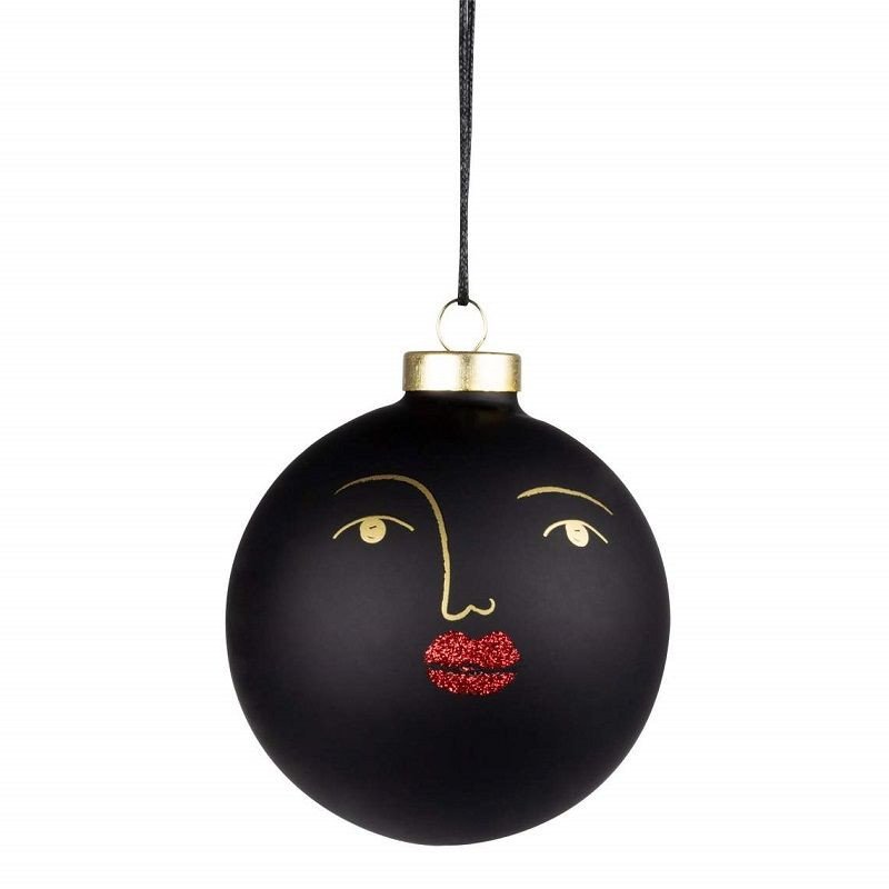 RÄDER décoration noel boule visage en verre blanc et or diamètre 10 cm Sylvia